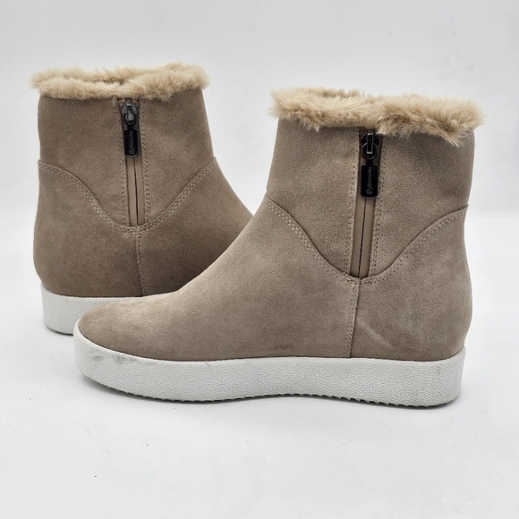 Blondo Haven Womens Platform Boots Side Zip Faux Fur Suede Sand Size 7.5 NEW - Picture 2 of 10
